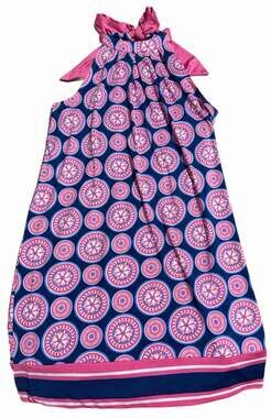 Sm Mud Pie Dress Blue and Pink Geometric Pinwheel Print Tie-Back neck